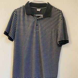 Armani Collezioni Men Black Metallic Light Gray Striped Short Sleeve Polo Medium